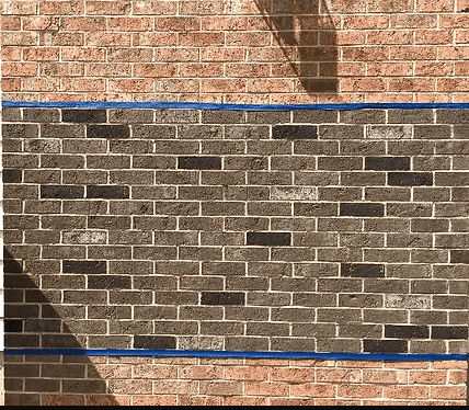 Brick stain sample panel showing color options on actual brick