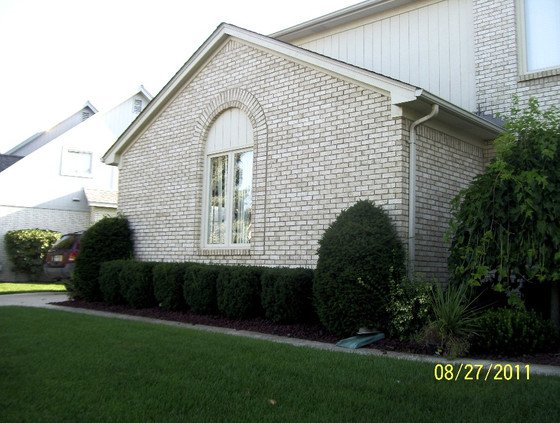 Original white brick home exterior before staining